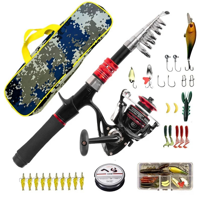 2.1M Fishing Rod Reel Combo Kit - Rod & Reel Combos with Adjustable Fishing Pole, Spinning Reel, Fishing Line, Artificial Bioni