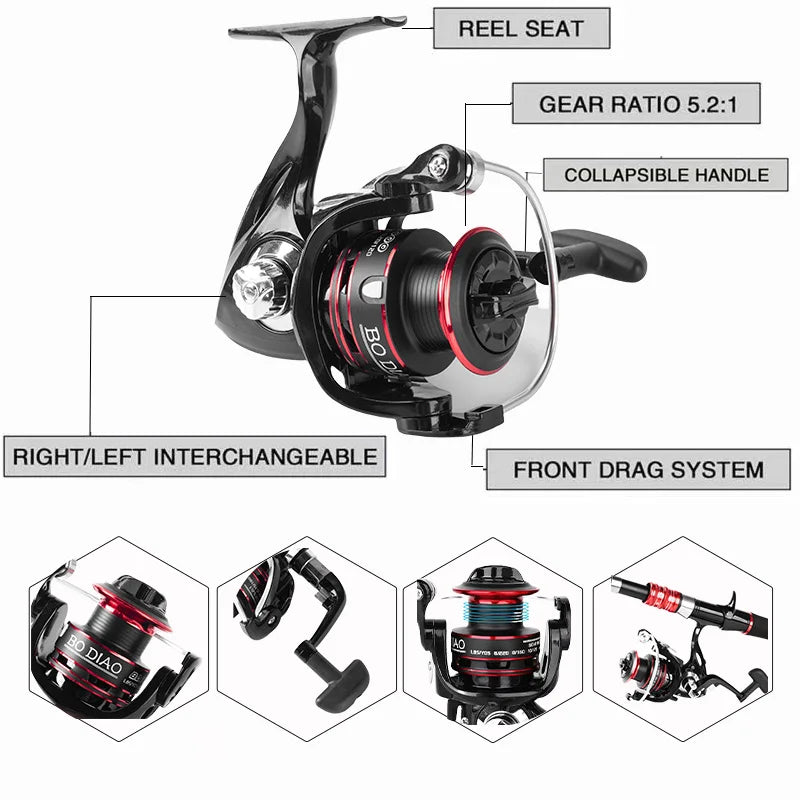 2.1M Fishing Rod Reel Combo Kit - Rod & Reel Combos with Adjustable Fishing Pole, Spinning Reel, Fishing Line, Artificial Bioni