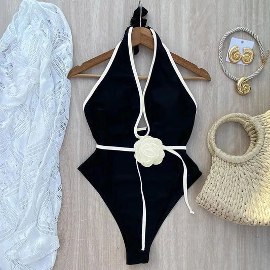 Halter Floral One Piece Swimsuit